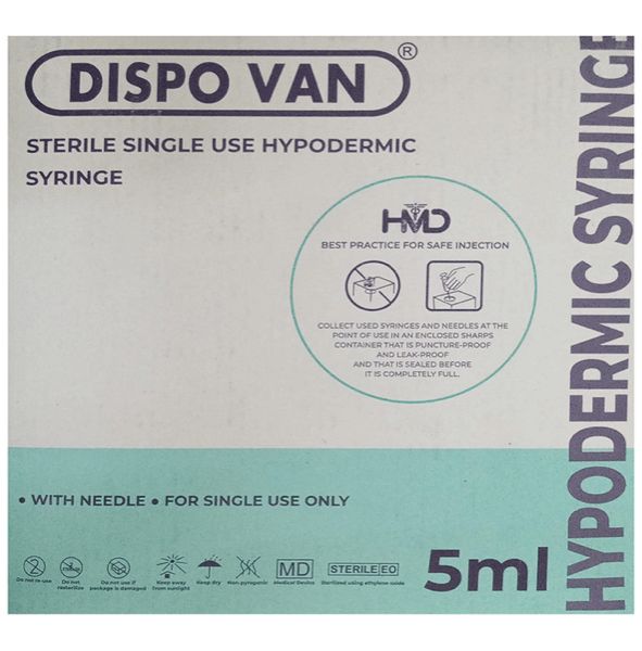 Dispovan Syringe 5ml with Needle 23G x 1inch pack